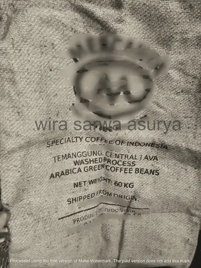 Exported coffee sacks from Temanggung, Java partner farmers – traceable and origin-focused.